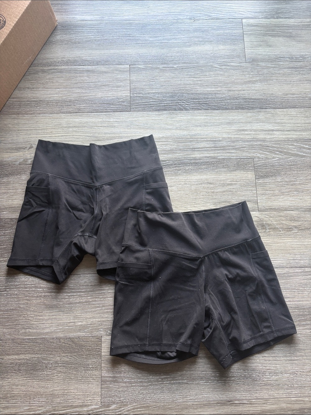 Women's Black High-Rise Athletic Shorts with Side Pockets
